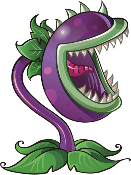 An eggplant looking monster with sharp teeth that snatches a zombie close enough to it and eats it