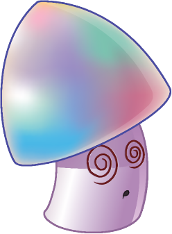 A pastel pink and blue mushrooms with swirly eyes