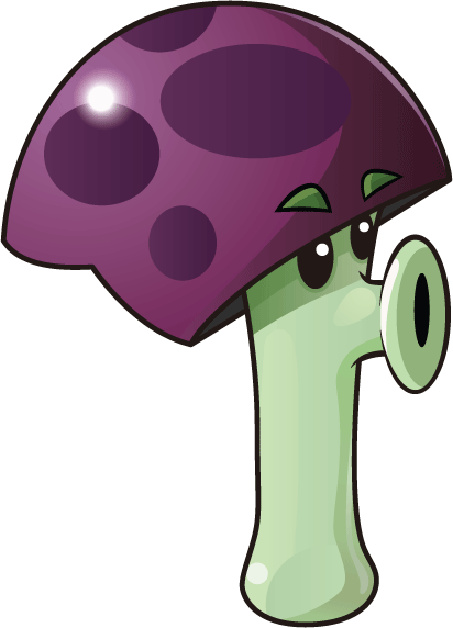 A lanky purple mushroom that shoots long range but hides when a zombie is too close to it